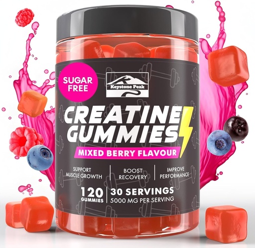 [BRSROHAHAUHWE2TO] KP Creatine Monohydrate Gummies Mixed Berry for Men & Women, 100% Creatine Mixed Berry Gummies, 5g per Serving + Vegan, Sugar Free, Mixed Berry + Strength, Energy, Muscle & Booty Gain - 120 Count