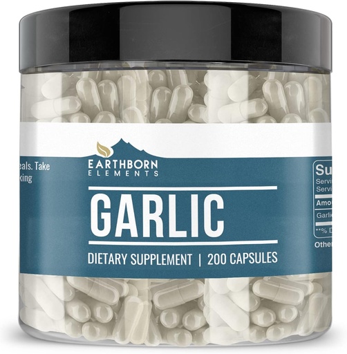 [BRSWYFDYPMIQKG32] Earthborn Elements Garlic 200 קפסולות, Pure & Undiluted, No Additives
