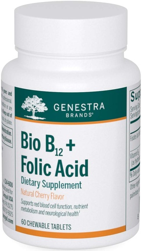 [BRSWIEIPC4JW2EIV] Genestra Brands Bio B12 + Folic Acid | Vitamin Supplement | 60 Chewable Tablets