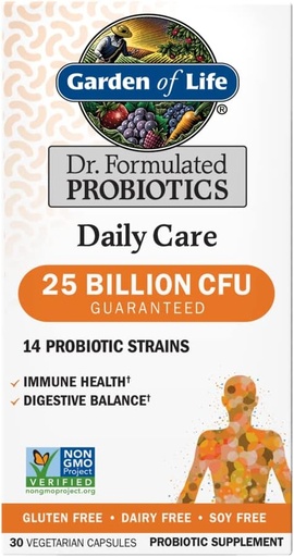 [BRSWGGQZOQDWM33X] Garden of Life Dr. Formulated Probiotics Daily Care 30 Capsules 25 Billion CFU 14 Strains Immune Health Digestive Balance, Gluten Free,Soy Free