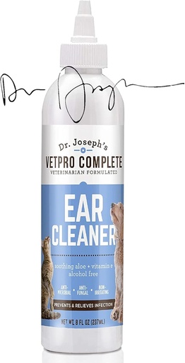[BRSWGAQQBV7RYA3D] VetPro Complete Dr. Joseph's Dog Ear Cleaner, 8 Ounces, Gentle Dog and Cat Ear Rinse Solution Wash with Aloe Vera and Vitamin E, Dog Ear Drops to Remove Wax and Debris, Reduces Odor, Easy Applicator
