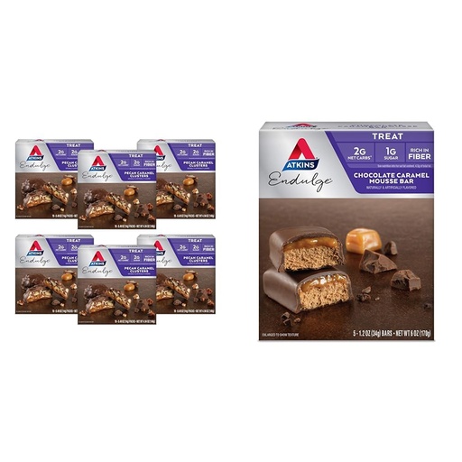 [BRSRAYYYDIMRUYA7] Atkins Pecan Caramel Clusters, 60 Count & Chocolate Caramel Mousse Bars, 5 Count - Low Sugar Dessert Favorites