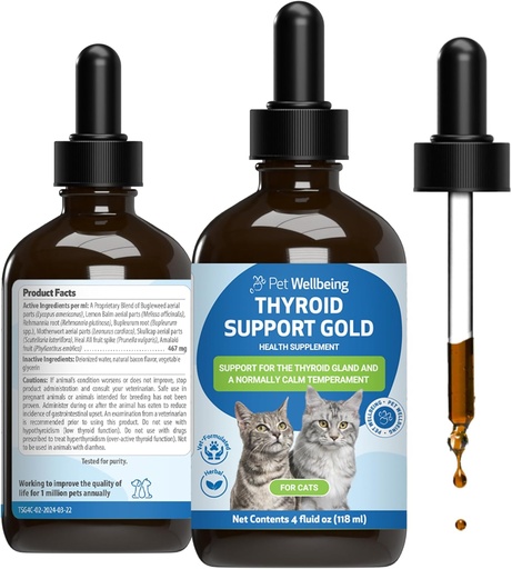 [BRSWGED4O4PWMH3L] Pet Wellbeing Thyroid Support Gold for Cats - Supports Healthy Thyroid Gland Function in Cats, Normal Metabolism, Bugleweed, Lemon Balm - Veterinarian-Formulated Herbal Supplement 4 fl oz (118 ml)