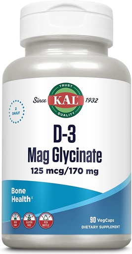 [BRSW2CA3CB7A4FD5] KAL ויטמין D3 & Magnesium Glycinate, Enhanced Absorption פורמולה עם BioPerine, שריר ועצמות בריאות תמיכה, Immune Support & More, non-GMO, Gluten Free, 45 משרתים, 90 VegCaps, 90 VegCaps