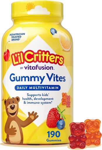 [BRSWKZDYOAMBMFI3] L'il Critters Gummy Vites Daily Kids Multivitamines Assortiments d'arômes de fruits pour les enfants de 2 ans et plus, Vitamine gummy avec vitamine C et D, 95-190 jours d'approvisionnement, 190 Gummies