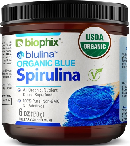 [BRSROEI2DIJRAETV] biophix Blue Spirulina Powder Organic Blulina 6 oz - Algae Organic Spirulina Powder 170 Servings - Superfood Supplement - Natural Blue Pigment - Espirulina en Polvo Organica Pura Azul
