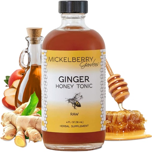 [BRSWGFQQBMPAE2DJ] Mickelberry Gardens Immune 支持姜蜜汤尼(Ginger Honey Tonic ) – 有机姜汁(Hots)和糖浆(Syrup)用于豁免刺激,消化健康,以及健康 – 4 Oz.