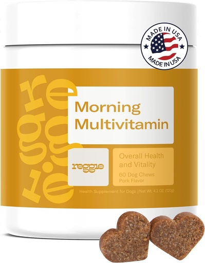 [BRSROBQQCJ5Q2DQY] Reggie Morning Multivitamins for Dogs | Daily Dog Vitamin Chews with Vitamins & Minerals for Immunity, Heart, Skin, Coat, Joints & Digestion | Vet-Approved, Natural Dog Supplement | 60 Soft Chews