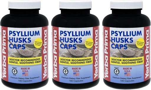 [BRSWIYYMOJ4G2ADY] Yerba Prima Psyllium Husks Caps - 180 caps (Pack of 3) - Natural Fiber Supplement - Colon Cleansing - Non-GMO Gluten Free