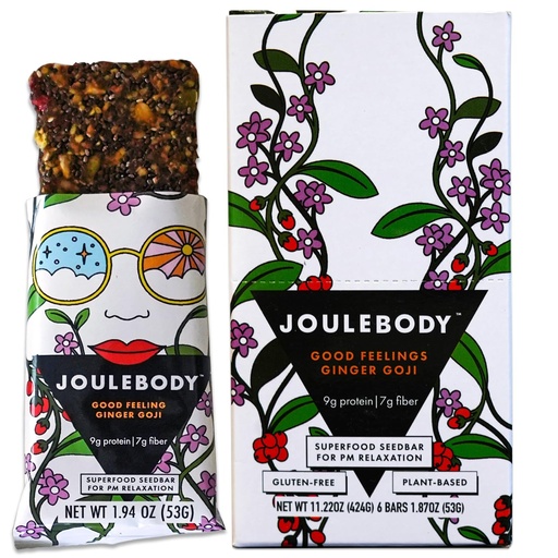 [BRSRMYAROYHG2FD3] JOULEBODY 5 PM Good Feeling Organic Ginger Goji Seedbar | Gut-Health Treat Superfood | 6 Count