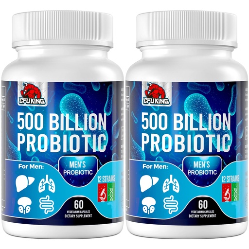 [BRSRAGILB4PBOCL2] Probiotics for Men, 500 Billion CFU & 12 Mens Probiotic for Digestive Health + 4 Organic Prebiotic Fiber, for Digestive, Gut, Immune Health, Bloating, Gas, Energy Support, Shelf Stable - 120 Capsules