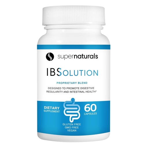 [BRSWKH33DF4RSELI] SuperNaturals IBSolution - Made in USA, Non-GMO, Gluten Free & Vegan (60 Capsules) - Digestive Gut Health Supplement With Psyllium Husk - Gas, Bloating, Diarrhea, Constipation Relief, Abdominal Pain