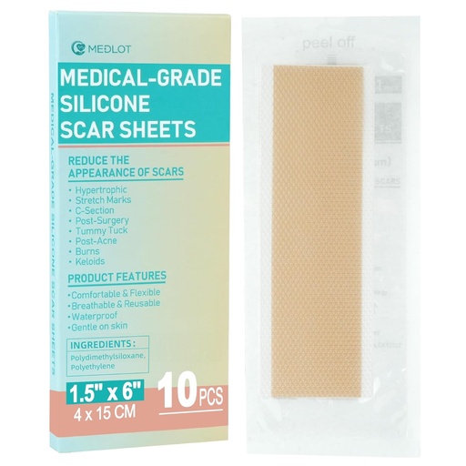 [BRSROHQRCMMGEYD2] Silicone Scar Sheets, 10pcs, Silicone Tape for Scar Treatment, Reusable Scar Strips for Surgical, C-Section, Keloid Bump, Stretch Marks, Burn, Acne Scar Removal, Each 1.5” x 6”