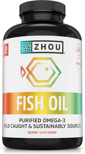 [BRSW2BIRAQNQGFLZ] Zhou Fish Oil - Fish Oil Supplement for Women & Men, Omega 3 Fatty Acid, Natural Source of DHA & EPA for Adults, Burpless, Pure, Heart & Joint Health - 120 Softgels