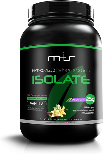 [BRSRMCYCPICGGCI3] M+S 100% Grass Fed - Hydrolyzed Whey Protein Isolate Powder- Gluten Free, Fast Absorbing, Easy Digesting, Stevia Sweetened (Vanilla, 2.05 Lb)