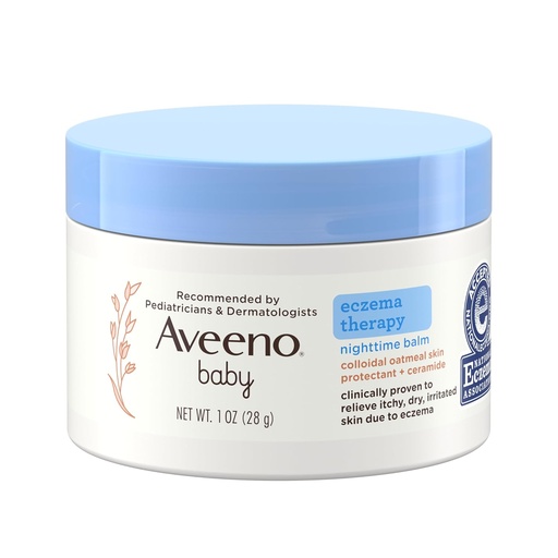 [BRSWKGQAOQPQ2F3I] Aveeno detská liečba ekzémom Nočný hydratačný balm, koloidná ovsená kaša a ceramid, upokojuje a zmieri suché, svrbenie kože z ekzémov, hypoalergénna, Fragrančná, cestovanie, 1 oz