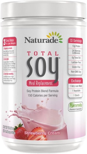 [BRSWIYTYOUNWKETY] Naturade Total Soy Protein Powder - 13g Protein " 150 Calories per Servings- Non-GMO Soy - 0g Trans Fat - Lactose " Gluten Free - Strawberry Creme (13 Servings)