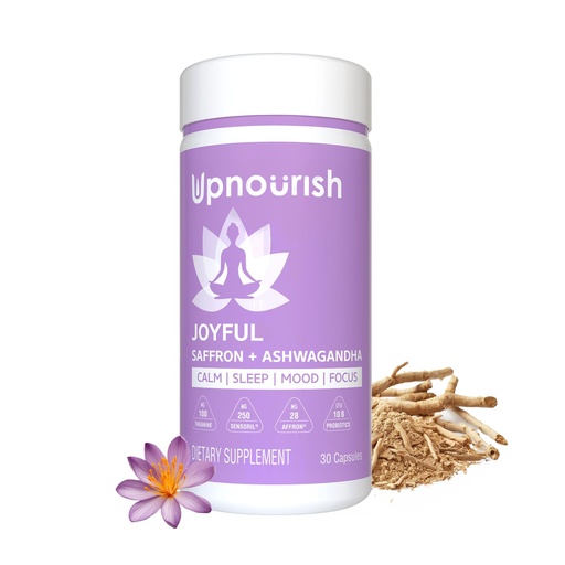 [BRSRMGD5A4PQMGQ7] UpNourish Organic Ashwagandha Saffron Supplements with Probiotics - Stress Relief, Mood Enhancer, Calm Happy Pills Support Fatigue Focus Clarity with L-Theanine, Rhodiola, 30 Vegan Capsules