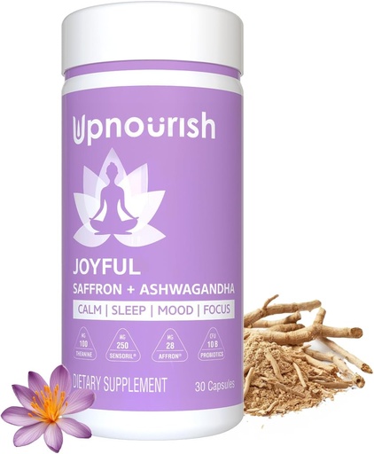 [BRSRMGD5A4PQMGQ7] UpNourish Organic Ashwagandha Saffron Supplements with Probiyotiks - Stres Yardımı, Mood Advancedr, Calm Happy Pills Support Fatigue Focus Clarity with L-Theanine, Rhodiola, 30 Vegan Capsules