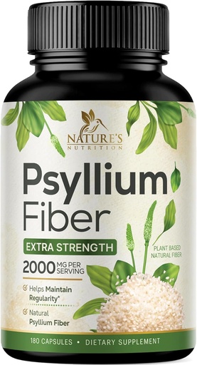 [BRSWYGIQBANRYFD7] Psyllium Husk Powder Capsules 2000mg,自然日报 溶性与不溶性纤维药,Psyllium Husk Fiber 补充支持摘要 Colon 健康与规范,植物基补充 - 180 Capsules