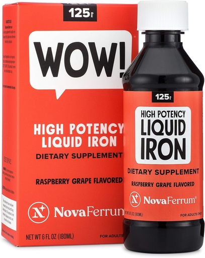 [BRSWIEL3A4ARM3DG] NovaFerrum Wow, 125 High Potency Liquid Iron Supplement for Adults, Iron Deficiency, 125mg of Iron Per 5mL Dose, Vegan Verified, Gluten Free Certified, Sugar Free