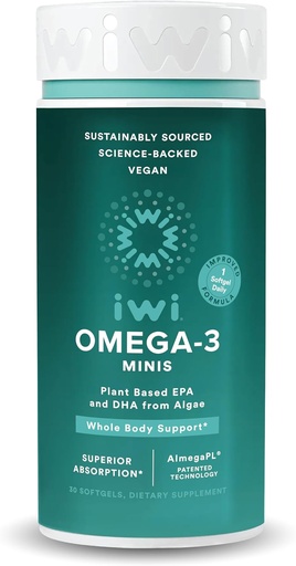 [BRSWYGL5B4HRU3L5] Iwi Omega-3 Mini Softgels (30 Servings), Easy to Swallow, Plant-Based Algae Omega 3 with EPA + DHA, Whole-Body Support Dietary Supplement, Krill & Fish Oil Alternative, No Fishy Aftertaste