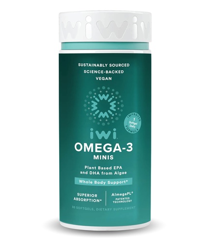 [BRSWYGL5B4HRU3L5] Iwi Omega-3 Mini Softgels (30 Servings), Easy to Swallow, Plant-Based Algae Omega 3 with EPA + DHA, Whole-Body Support Dietary Supplement, Krill & Fish Oil Alternative, No Fishy Aftertaste