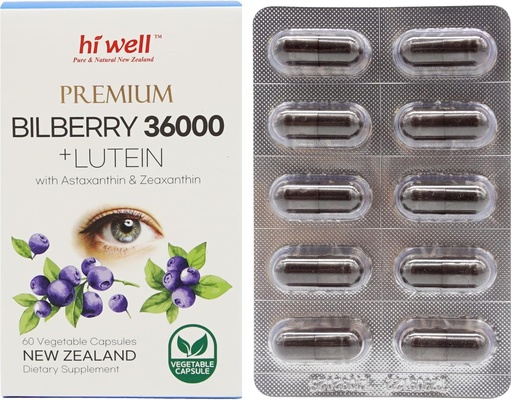 [BRSWYHYDCF5WKFLP] Hi Well Premium Bilberry 36000 + Lutein 12mg 60Vegtarian Capsules