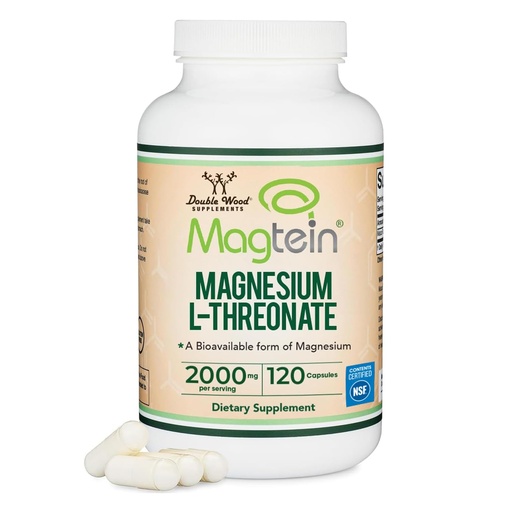 [BRSWKH35AQCG2CY4] Magnesium L Threonate, Magtein - NSF Certified - Sleep and Cognitive Support – High Absorption – Most Bioavailable Form of Magnesium – 2,000 mg – 120 Capsules