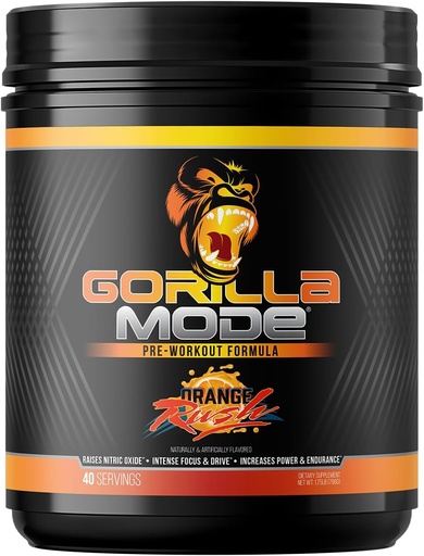 [BRSRMZTRBZYWE3AU] Gorilla Mind Pre Workout - Massive Pumper Laser Focus Energy Power - L- Citrullin, Creatin, L- Tyrosine, Betaine, Hydroprime, Alpha- GPC, 400mg Koffein, Huperzine A - 796g (Orange Rush)