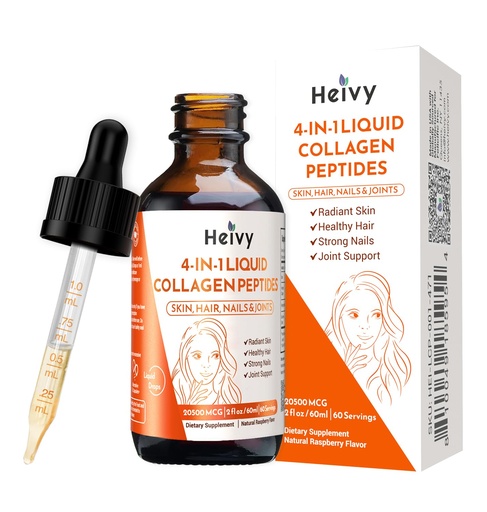 [BRSROEIYAV4B6ALP] Heivy Liquid Collagen for Women, 60ml Raspberry Flavor, 20500 mcg 4-in-1 Collagen Drops, USA GMP, Sugar-Free, 3rd Party Tested