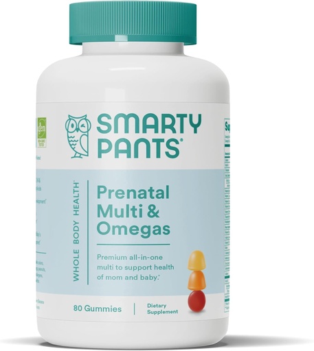 [BRSWKHD3OAMQ2GDI] SmartyPants Prenatal Vitamins for Women, Multivitamin Gummies: Omega 3 Fish Oil (EPA/DHA), Biotin, Methylfolate, Vitamin D3, C, Vitamin B12, B6, A, K & Zinc, Inositol, 80 Count (20 Day Supply)