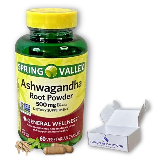 [BRSROCYBAQPAG3LJ] Ashwagandha- 500mg Root Powder, 60 Capsules (Pack of 1), Boxed by Fusion Shop Store