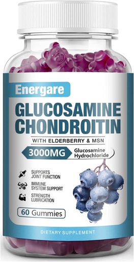 [BRSRAFL5OYBGO3Y4] 1 Pack 3000mg Glucosamine Chondroitin with MSM Gummies & Elderberry, Extra Strength Joint Support Health, Flexibility, Antioxidant, Immune Supplement Gummy for Adults, Men & Women 60 Counts