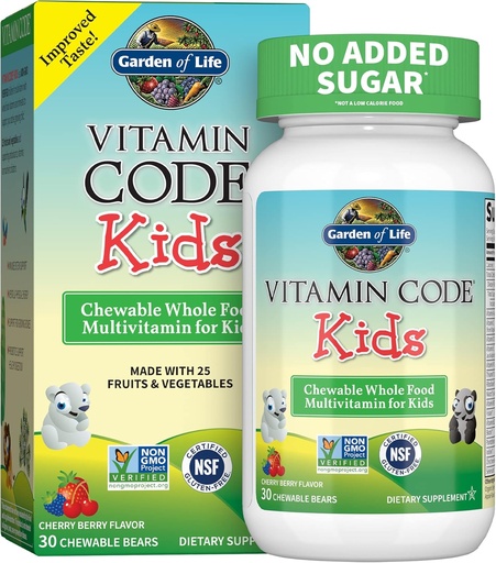 [BRSWIYI5CZ7B4E3E] Life Vegetarian Multivitamin Supplement for Kids - Vitamin Code Kids Chewable Raw Whole Food Vitamin with Probiyotiks, 30 Chewable Bears