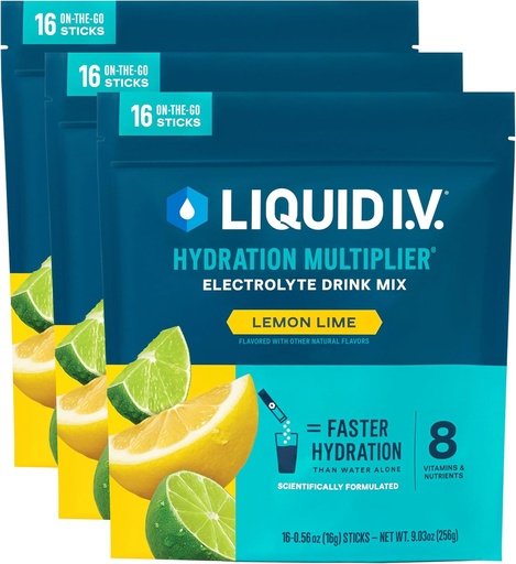 [BRSWG2YHBYBRG3DB] Liquid I.V.® Hydration Multiplier - Lemon Lime | Electrolyte Powder Drink Mix | 3 Pack (48 Servings)