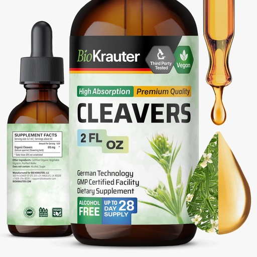[BRSROGAROIFGKYI2] BIO KRAUTER Cleavers Tincture - Cleavers Herb Liquid Extract - Natural Detox - Alcohol and Sugar Free - Vegan Extract 2 Fl.Oz.