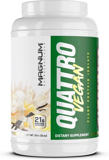 [BRSRMGIKB4MW2FLV] Magnum Nutraceuticals Quattro Vegan Protein Powder, Vanilla 2lb – Premium Plant-Based Protein Powder Isolate for Muscle Growth & Recovery