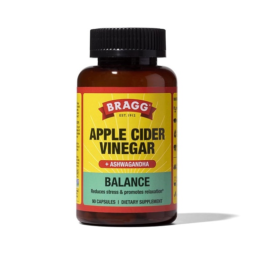 [BRSRMHYCDIBAK3LZ] Bragg Daily Balance Apple Cider Vinegar and Sensoril Ashwagandha Capsules - 750mg of Acetic Acid – Energy & Weight Management Support - (90 Pills)