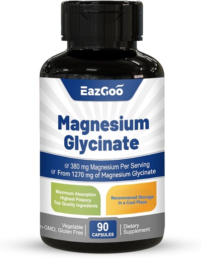[BRSRMCAZOYGQKCDO] Magnesium Glycinate Capsules 1270mg, 380mg Magnesium Supplement, High Absorption Magnesium Glycinate Supplement, Non-GMO No Gluten, 90 Capsules