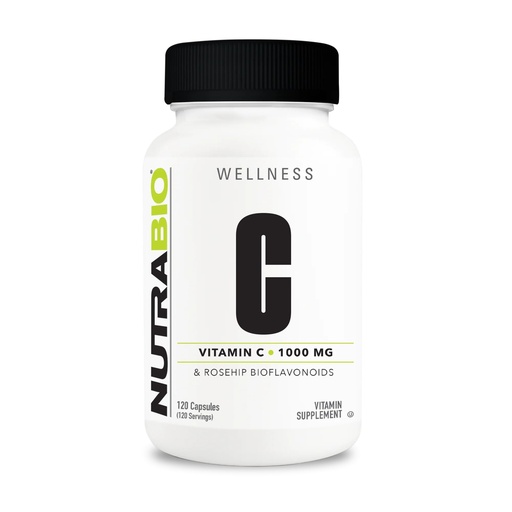 [BRSW2HD6CMJROFL2] NutraBio Vitamin C with Rose Hips - Supports Healthy Bones, Teeth and Gums, Immune Function - No Fillers or Excipients - (120 Capsules, 1000mg of Vitamin C per Capsule)