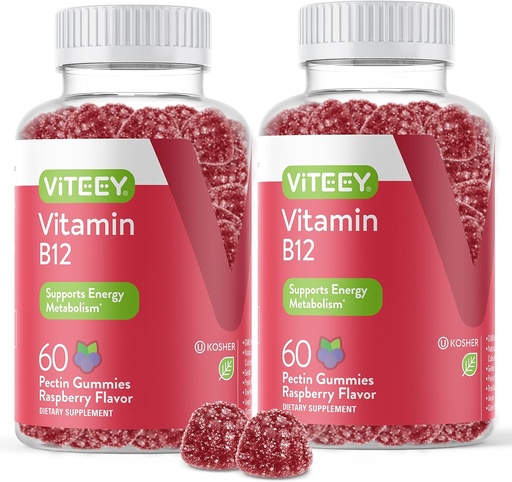 [BRSW2GQ2C55W23QU] VITEEY Vitamin B12 Gummies - Cognitive Support and Energy Gummies - Vegan, Gelatin Free, Gluten Free - 60 Count