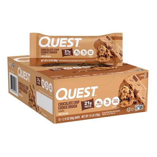 [BRSWIFQFA4AWKFY7] Quest Nutrition Chocolate Chip Cookie Dough Protein Bars, High Protein, Low Carb, Gluten Free, Keto Friendly, 12 Count
