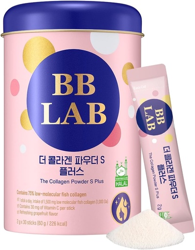[BRSW2HYKCB7WOYDZ] BB LAB Kollageenipulber S Plus Halal, Madal Molekulaar-Korea kollageenipulber Täiendus, Mereline, Kala Kollageen Peptiidid, C-vitamiin, Glütsiin, Kiire imendumine, Greibimaitse