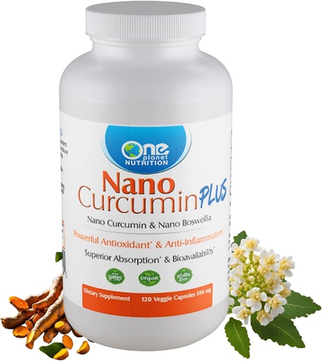 [BRSRAALQPMAWK23O] One Planet Nutrition Nano Curcumin Plus 500 mg Veggie Capsules (240 Servings), Nano Curcumin with Boswellia for High Absorption, Supports Joint and Immune Health, Non-GMO, Vegan, Gluten-Free