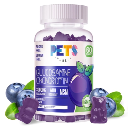 [BRSRAAQRAAPAAD32] Pets Purest Glucosamine Chondroitin Gummies with MSM & Elderberry Extra Strength - Joint Support, Antioxidant Immune Support Supplement for Adults, Men & Women.60 Blueberry Gummies
