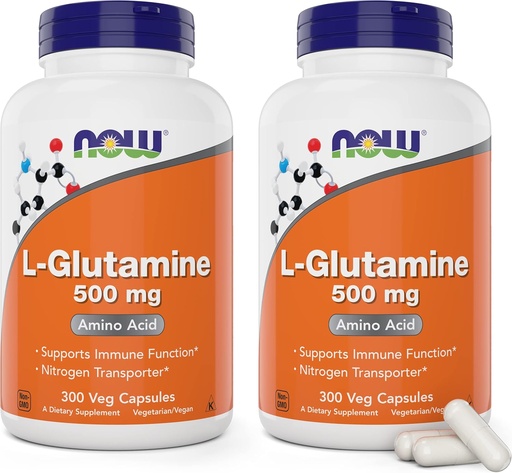 [BRSWY2T7AAMRQYLK] Now L-Glutamine 500mg 300 Veg Capsules (Pack of 2) - Non-GMO Supplement - Vegan Lglutamine 500 mg Caps
