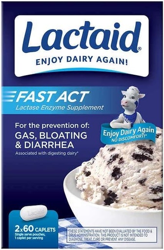 [BRSWGBQRBYMB4FD4] Lactaid Fast Act Lactose Intolerance Caplets, 120 Count Prevention of Gas Bloating Diarrhea Largest Bulk Size