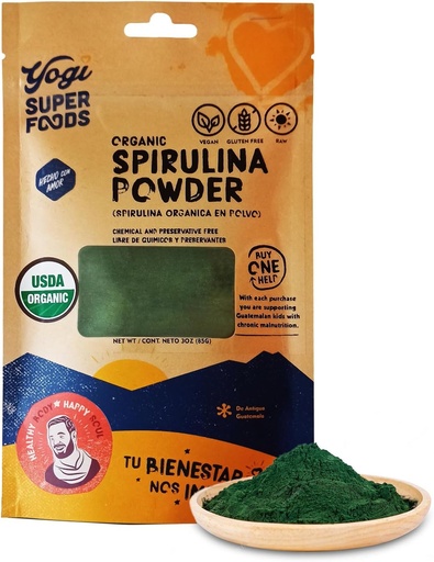 [BRSRO2QDCENWK3I6] Yogi Super Foods Natural Organic Spirulina Powder, Blue Green Algae Powder, Nature’s Superfood Helps Maintain a Healthy Immune System, No Chemicals Or Preservatives - Raw, Vegan