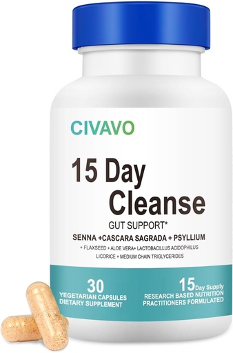[BRSRAYA7DMBAE23X] 15 Day Gut Cleanse for Women & Men- Gut and Colon Support- Probiotics& Psyllium Husk Cleanse Bowel Dissolving Capsules, Dietary Supplement (30 Capsules)